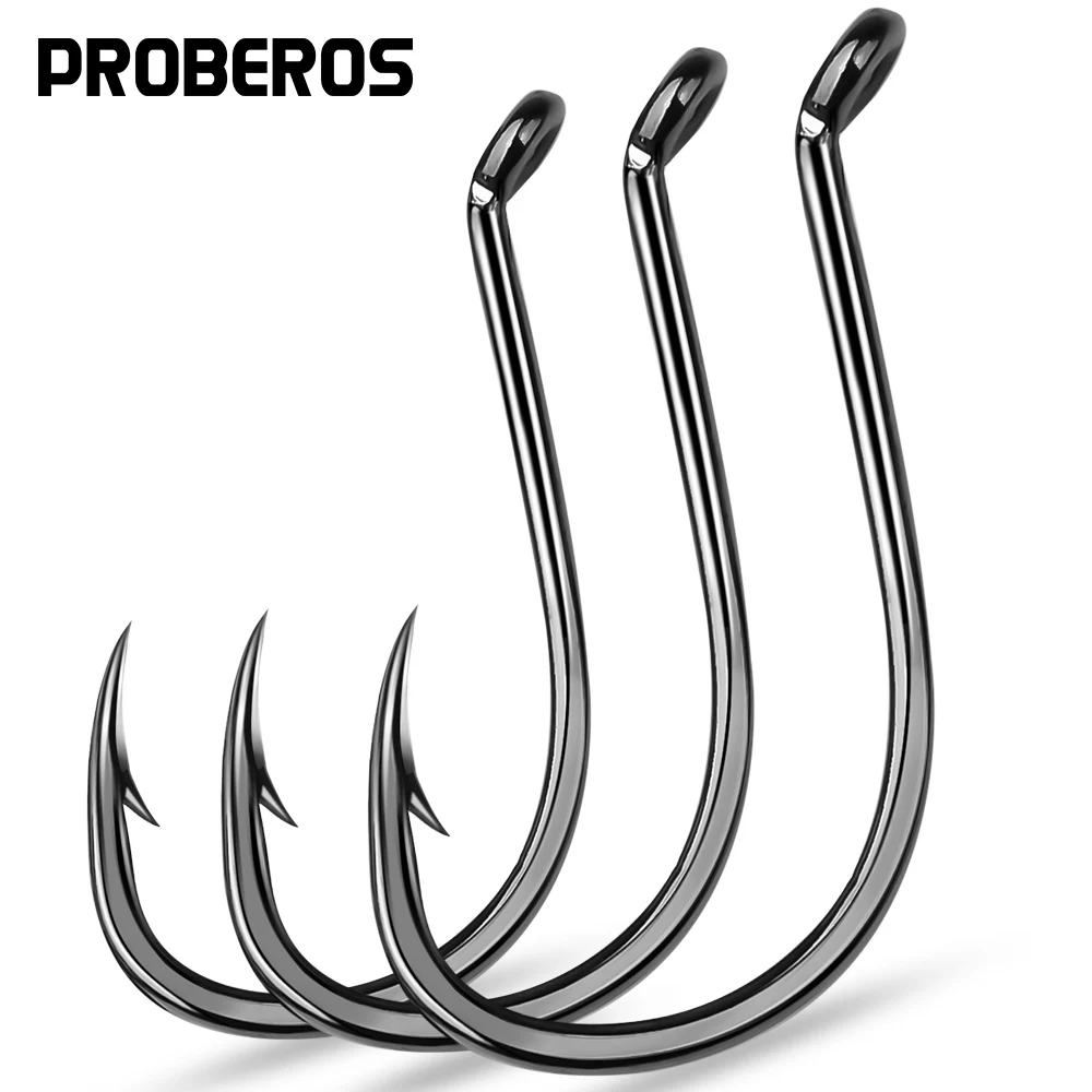 PROBEROS 100PCS Octopus Fishing Hooks 1/0-2/0-3/0-4/0-5/0# Carbon Steel  Barbed Single Hook Offset Circle Fishhook Fishing Tackle