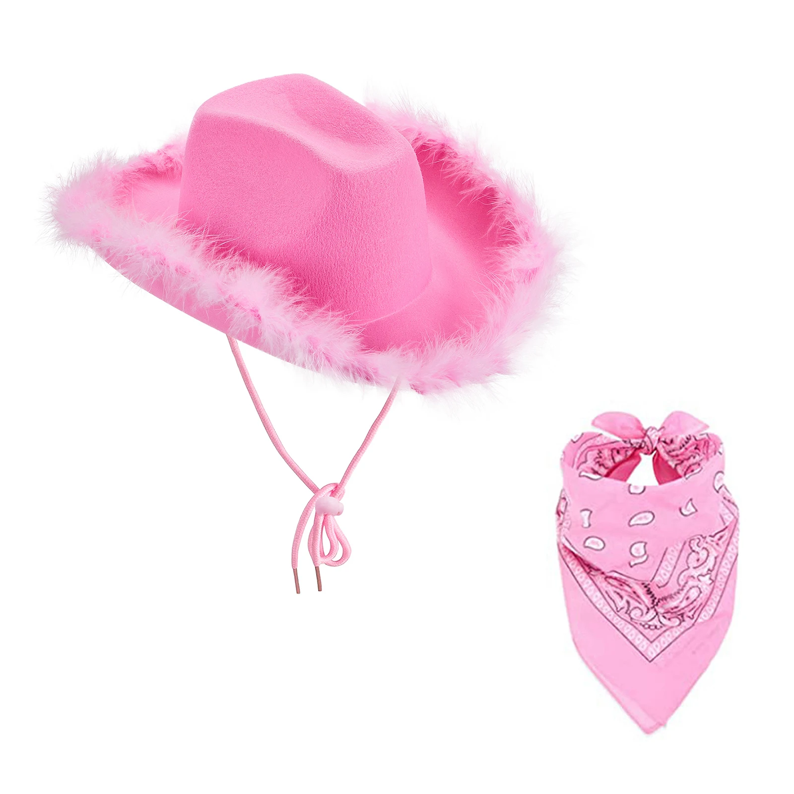 Fashion Women Girls Adjustable Chin Strap Cowboy Hats Cowgirl Hat Scarf Cowboy Costume Theme Party Accessories