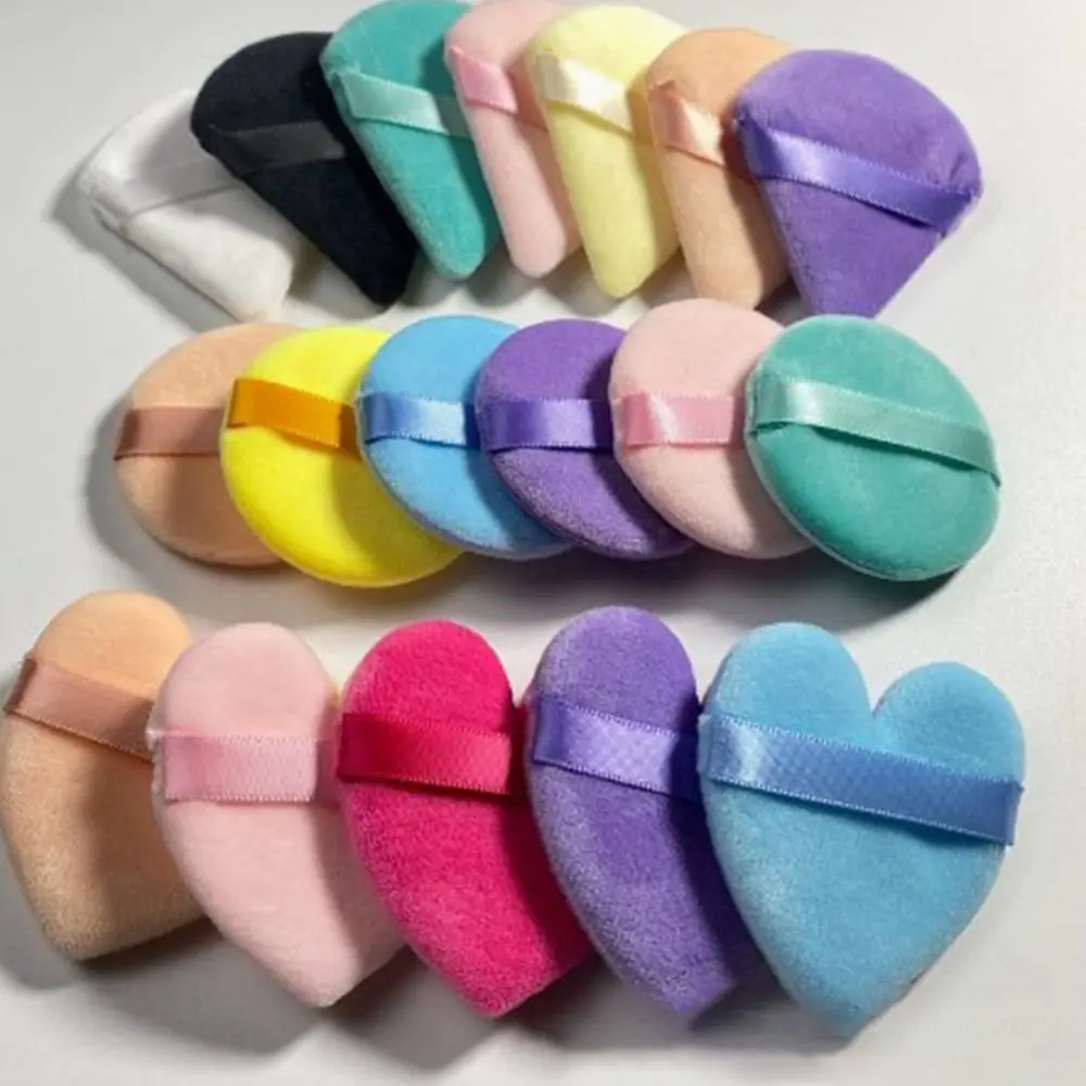 5pcs 하트/라운드 모양의 빨 수있는 섹터 핑거 쿠션 여러 가지 빛깔의 재사용 가능한 혼합 스폰지 화장품 퍼프 벨벳 습식 건식 사용