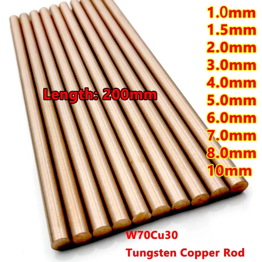 W70Cu30 1.5mm 3mm 4mm-10mm diameter Tungsten copper bar Tungsten Copper Alloy Good Electric Spark Put Electric Rod Length 200mm