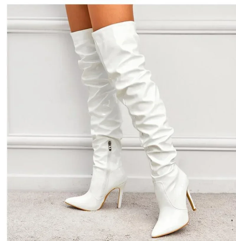 Women High Heel Boots Over-the-knee Boots Fashion Pointed Toe Side Zipper Thin High Heels