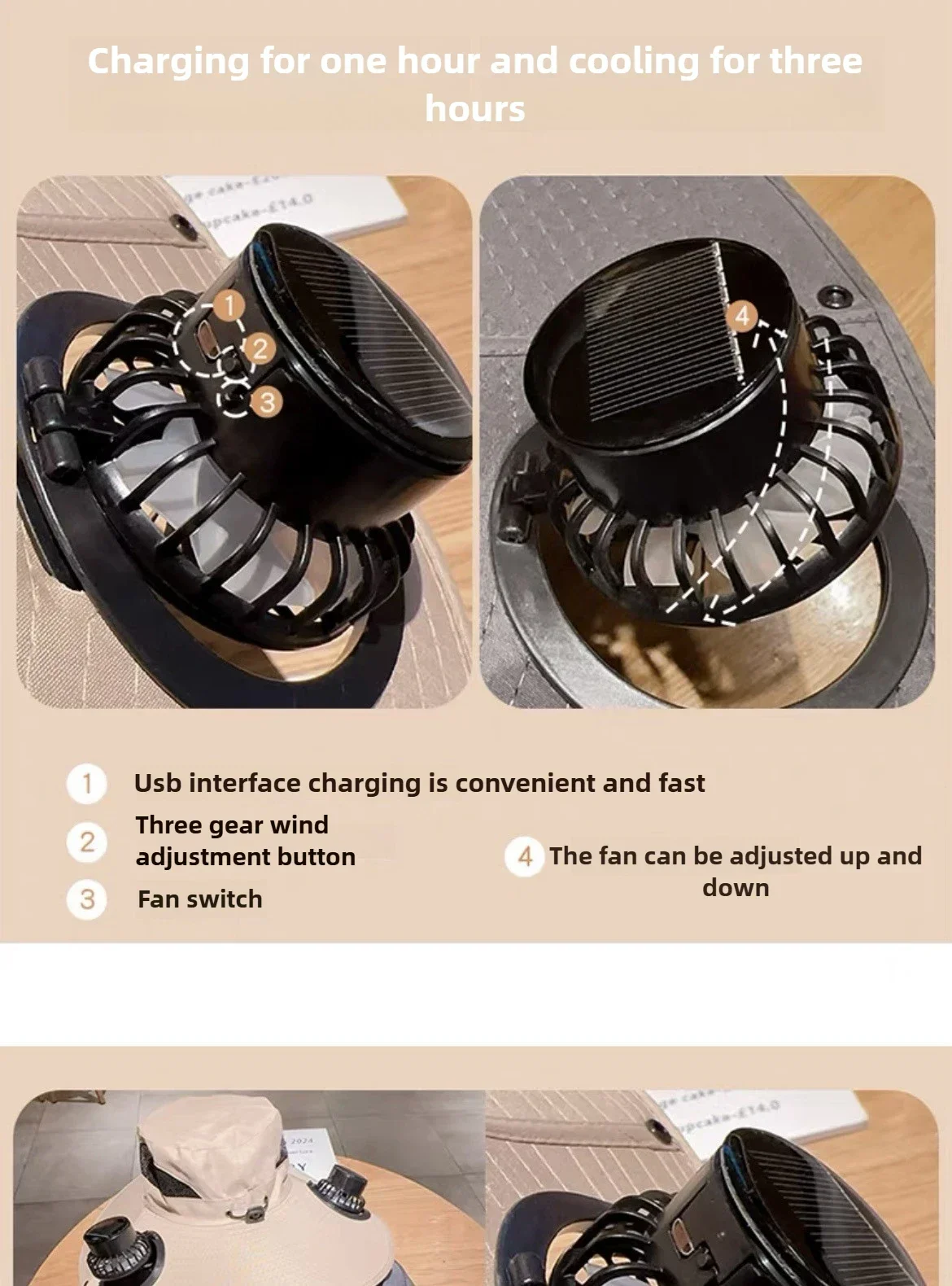 Large Quick Dry Bucket Hat with Solar Fan - USB Charging Sun Hat for Outdoor Activities