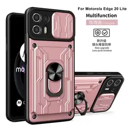 Camera Slide Cover Phone Case with Magnetic Car Bracket and Card Holder - Motorola Edge S (Golden)