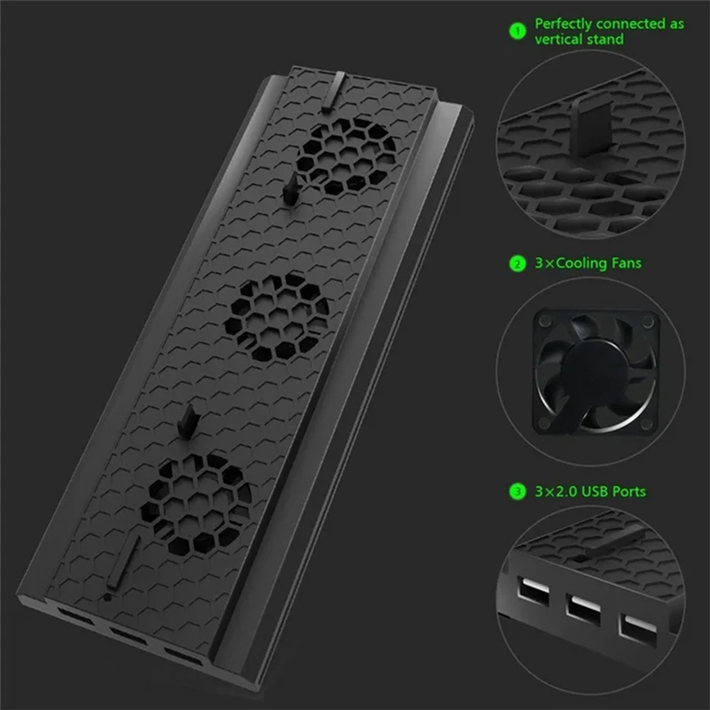 Xbox ONE X 수직 스탠드 독, 냉각 팬 3 개, USB 포트 허브 3 개, 냉각 베이스