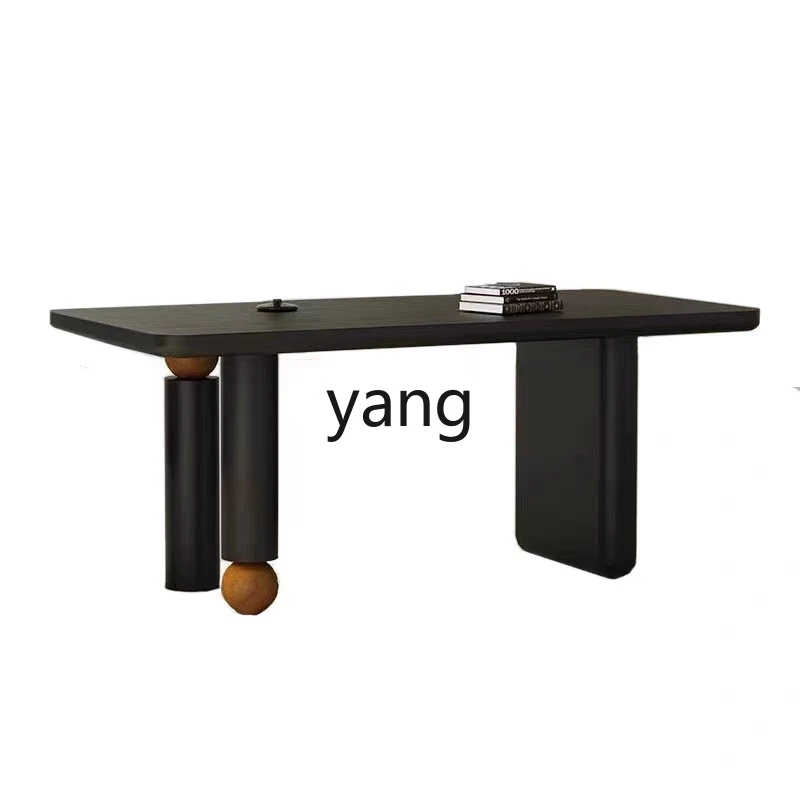 

LXL Nordic Style Solid Wood Dining Table French Style Black Rectangular Dining Table Personality round