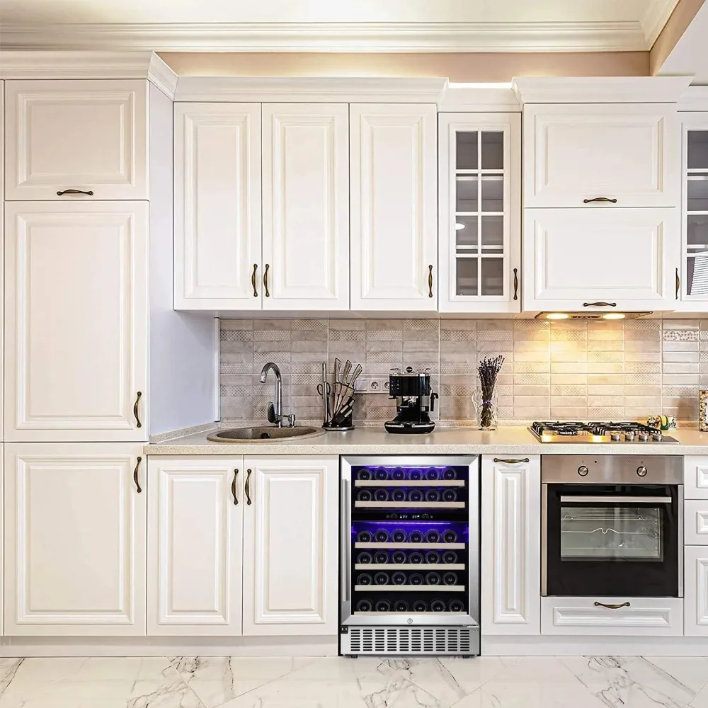 24" Wine Refrigerator Under Counter Beer Mini Fridge Built-in Stainless Steel Dual-Layer Digital Temperature Control Glass Door