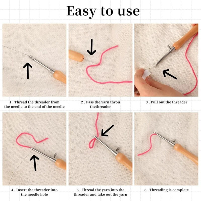 Punch Needle Tool 5 Pcs Punch Needle Kit Metal Threader Set 2.5/3.5/5Mm