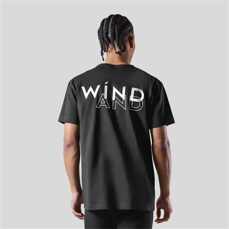 

Летняя мужская футболка WIND AND SEA, эластичные дышащие футболки для тренажерного зала, топы с круглым вырезом, спортивная одежда, мужская футболка с коротким рукавом, одежда