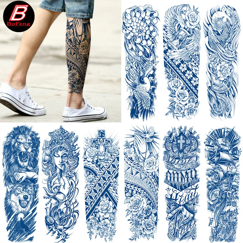 

Large Full Arm Waterproof Temporary Tattoo Sticker Lasting Tattoo Sticker Tiger Wolf Body Art Personality Fake Tattoo Women Men