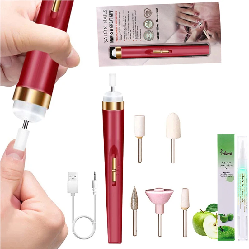 

New USB Electric Nail Grinder Portable Mini Electric Manicure Set Nail Polishing Machine Art Pen Tools With Box For Gel Removing