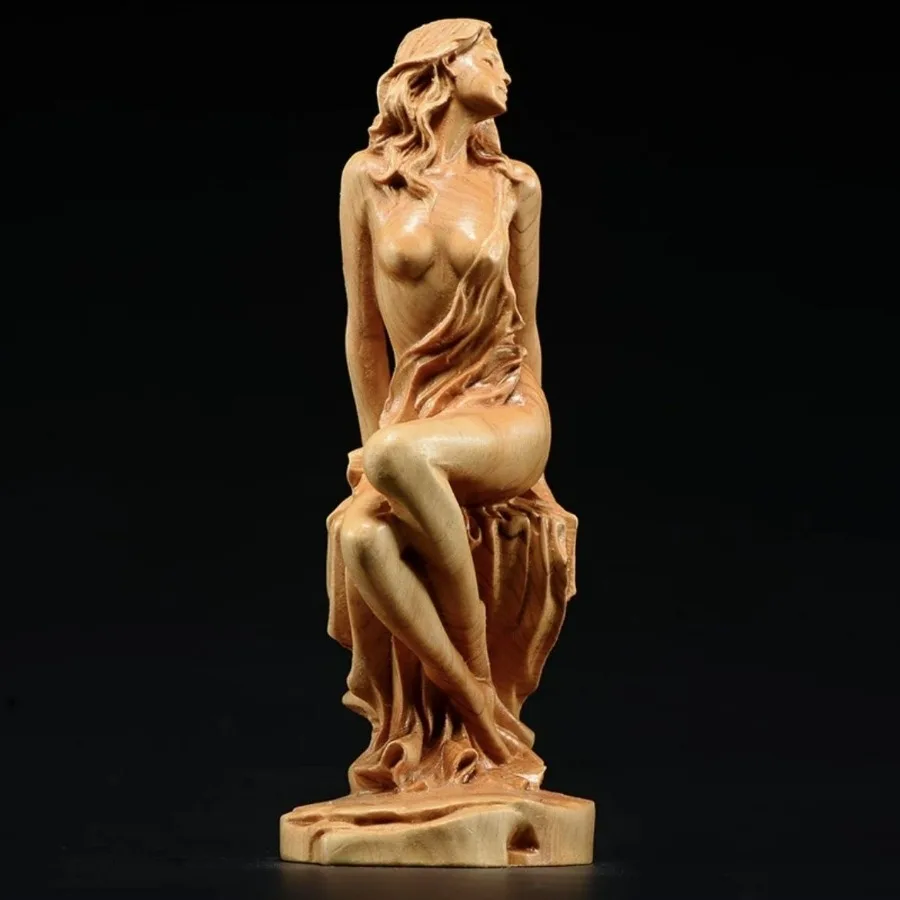 Solid Wood Statue Character Nude Woman Ornaments Home Living Room Bedroom Decoration Figurines Goddess Modern Girl Art Sculpture 2