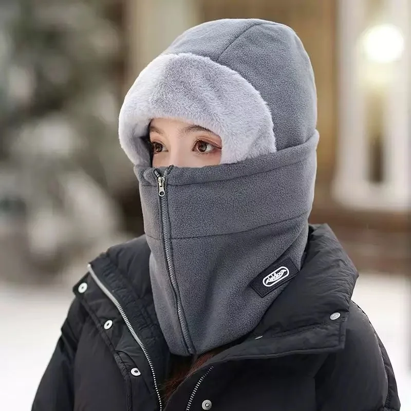 Winter Unisex Windproof Cycling Neck Gaiter With Zipper Design Integrated Cap Thermal Liner for Bike Riding Skiing Motocycle