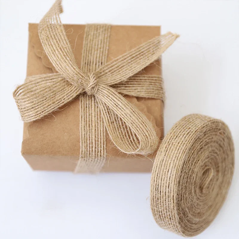 10M 15-50mm Gift Ribbon Natural Jute Ribbon for Bows Christmas Roll DIY Vintage Wedding Apparel Sewing Supplies Ribbons