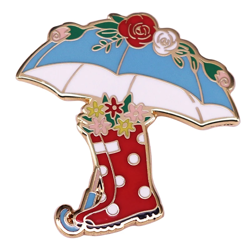 

A3009 Boots and Umbrella Enamel Pins Men Women Brooches for Clothing Lapel Pins for Backpack Briefcase Badges Gifts Accessories