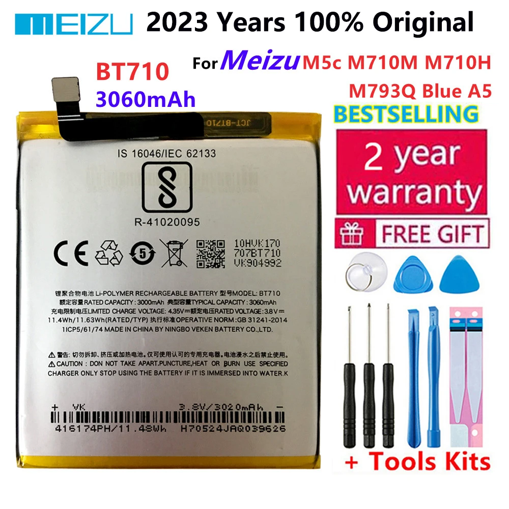 

Meizu 100% Original 3060mAh BT710 Battery For Meizu M5c M710M M710H M793Q Blue A5 Phone High Quality Battery+Tracking Number