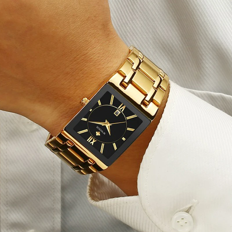 Relogio Masculino Wwoor Gold Watch Men Square Mens Watches Top Brand Luxury  Golden Quartz Stainless Steel Waterproof Wrist Watch - Quartz Wristwatches  - AliExpress