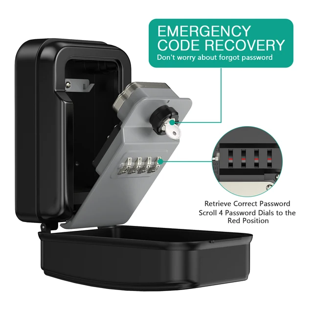 ORIA Key Lock Box Wall Mounted 4-Digit Combination Lockbox Waterproof Security Key Lock Box with 1 Key for Home Outdoor 2