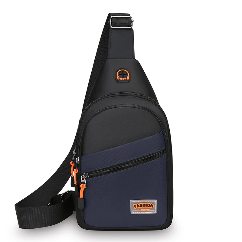 Men's large capacity chest bag - multi zipper, multi compartment crossbody bag with headphone jack, suitable for commuting
