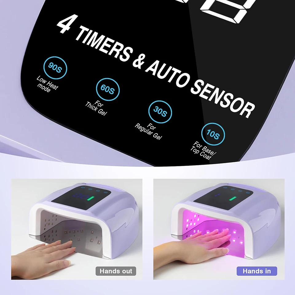충전식 네일 램프 무선 96W 하이브리드 UV LED 네일 램프 (미러 반사 베이스 & HD 디스플레이 포함)