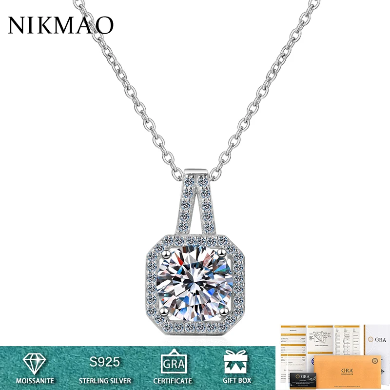 

1-3CT Full Diamond Princess Square Cut Moissanite Pendant Necklaces for Women Jewelry Gift 925 Sterling Silver Plated White Gold