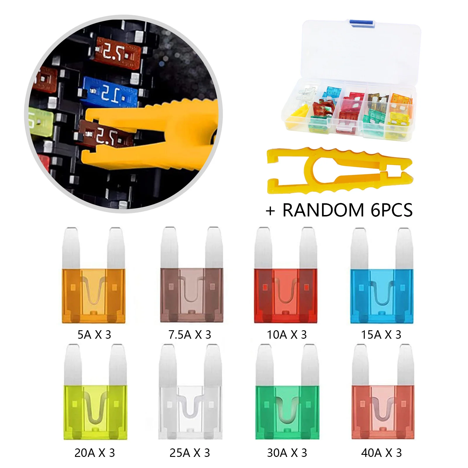 

30/60Pcs Car Fuses 5/7.5/10/15/20/25/30/40A with Box Clip Assortment Auto Blade Type Fuse Set Truck Auto Fuse Set