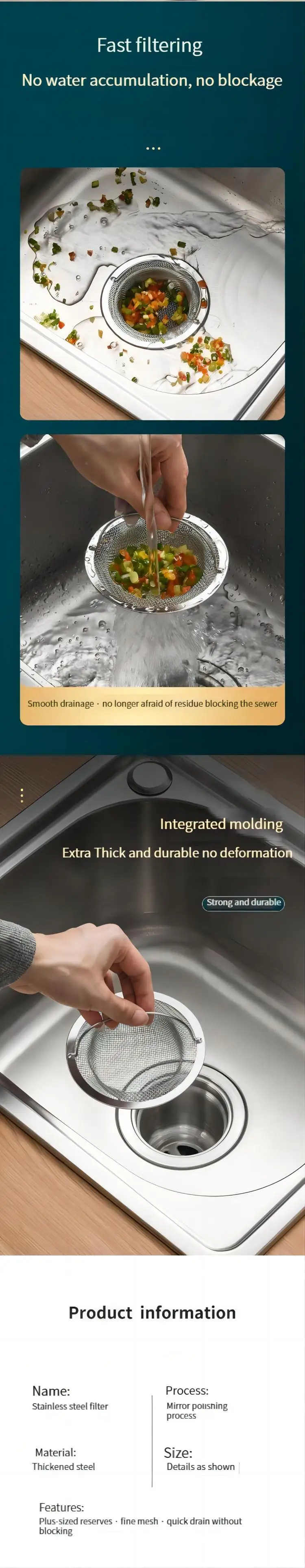 Description Picture 5 of itemStainless Steel Bathtub Hair Catcher Stopper Shower Drain Hole Filter With Handle Metal Sink Strainer Floor Drain For Kitchen