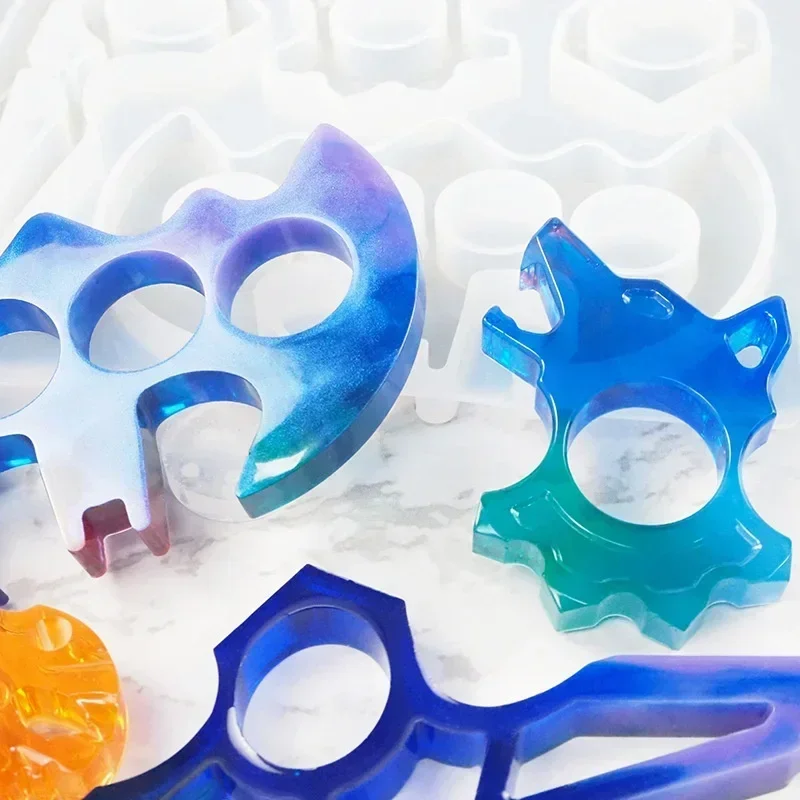 DIY Crystal Epoxy Mold Epoxy Ring Set Keychain Defensive Wolf Head Mirror Jewelry Silicone Mold