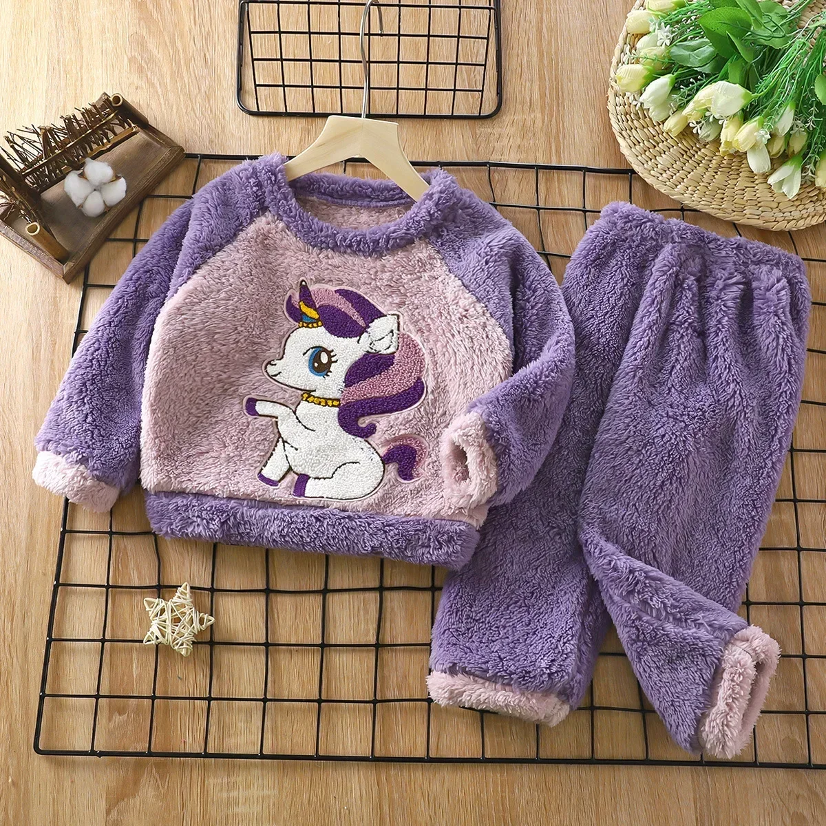 Cotton Pajama Set Children's Winter Flannel Set For Boys and Girls Plush Insulation Home Clothing Children's Pajamas Clothing