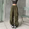 Womens Baggy Cargo Pants Streetwear Hip Hop Joggers Sweatpants Drawstring Casual Wide Leg Running Pants For Women Plus Size 4