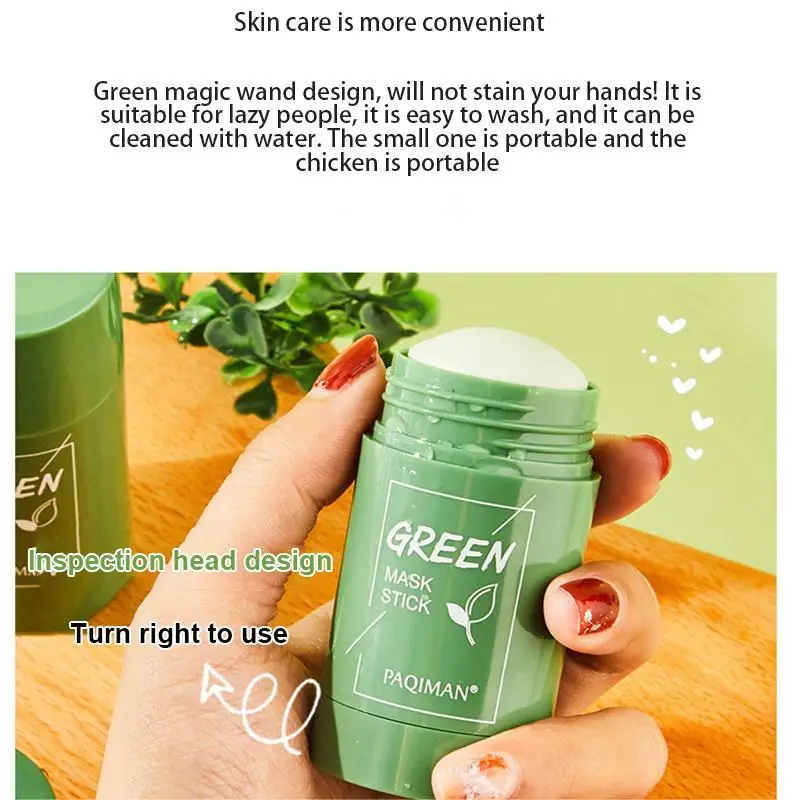 Green Tea Mask Stick, Green Mask Stick Blackhead Remover and Deep Cleansing  Oil Control and Anti-Acne Solid and Fine, Suitable for All Skin Types