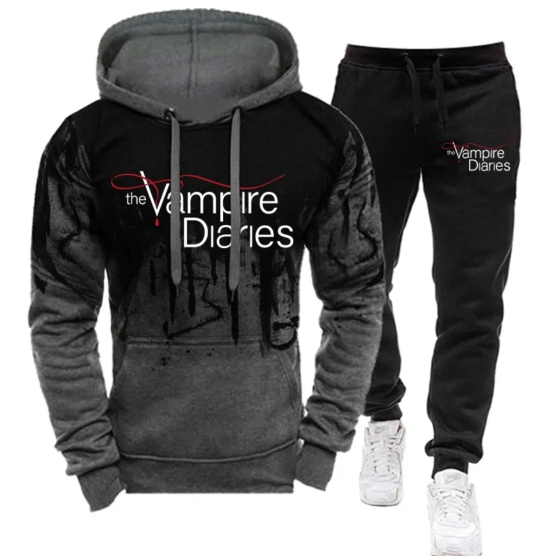 2024 American Usa Tv Movie Trending Vampire Diaries Unisex Printed Hoodie + Pant 2 Piece Set Sports Wear 3D Ink Jogging Suits 3