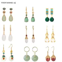 925 Sterling Silver Ear Needle Chinese Wind Hoop Earrings Pendant Jade Enamel Ancient Method Gold Earrings for Women Jewelry 1