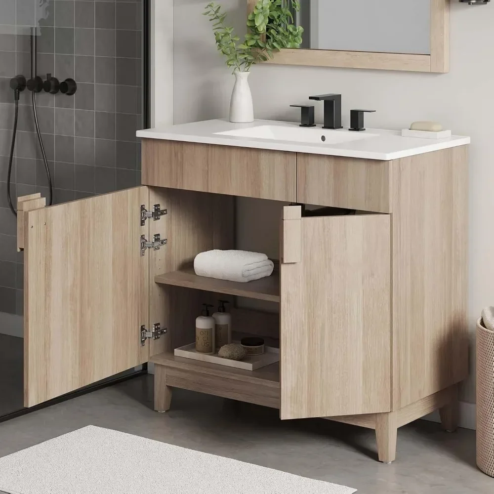 Miles Vanity, White Walnut bathroom sink cabinet 5
