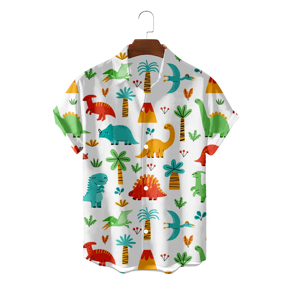 Cute Dinosaur 3d Print Shirts Men's Women's Hawaiian Shirts Men's Vocation Blouses Lapel Shirt Cuba Camisa Men's Clothing Animal 3