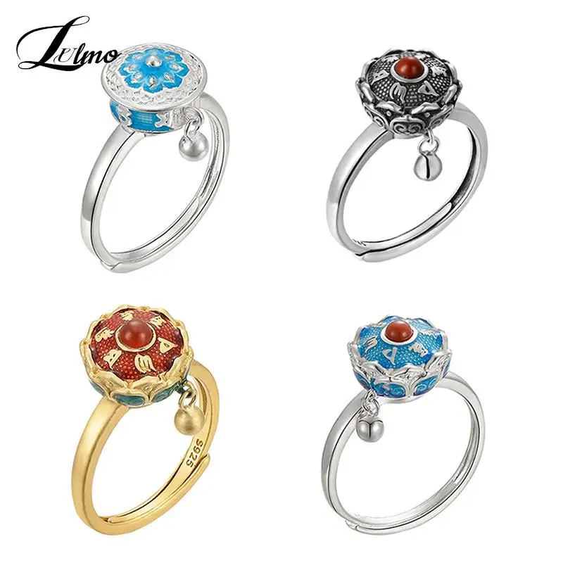Anello Anti Stress Ansia Mandala Fiore Anelli Da Dito Per Donna Anelli Spinner Regolabili Aperti Anello Fidget Gioielli Boho