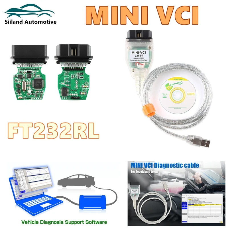 Mini Vci Per Toyota Tis Techstream V18.00.008 Minivci Ftdi Per J2534 Auto Scanner Obd Obd2 Cavo Diagnostico Per Auto Mini-Vci Cavo