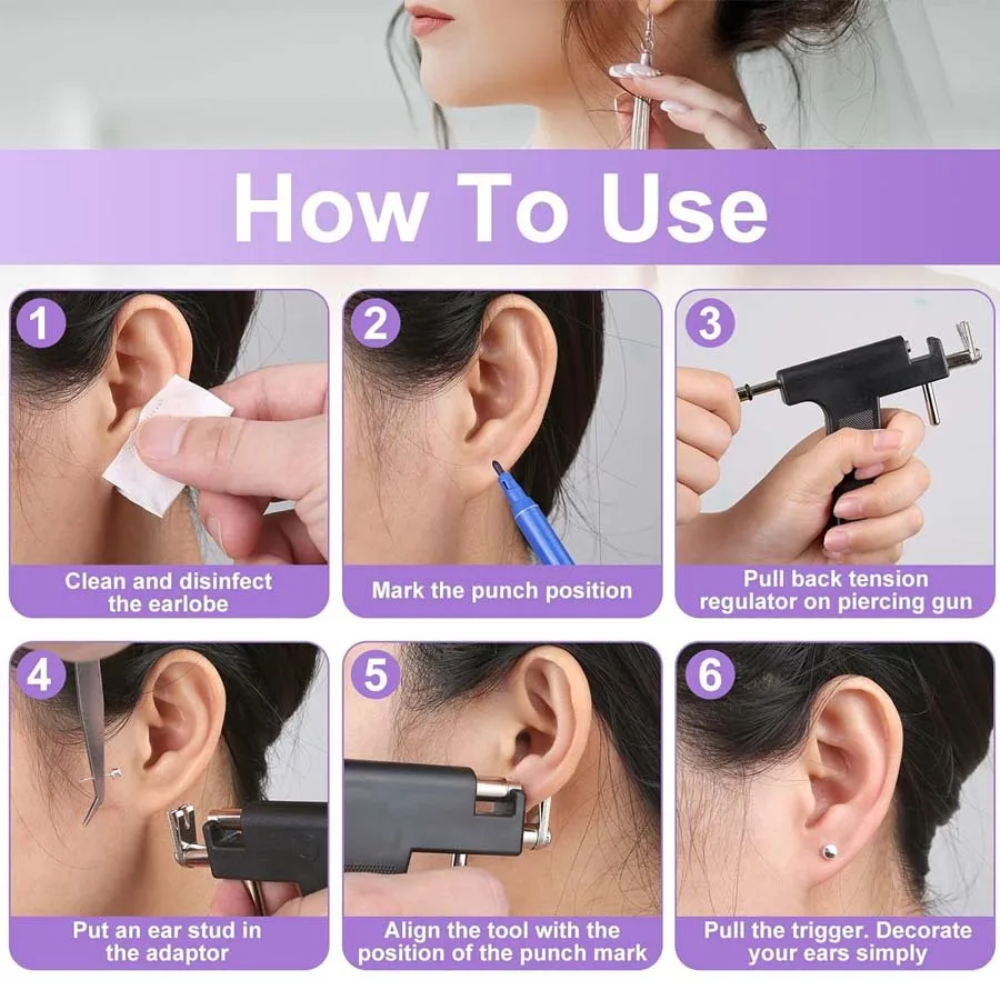 Ear Piercing Tool Piercing Tool Body Piercing Kit Professional Ear Piercing Gun Tools with 36pcs Earrings Stud for Home Use