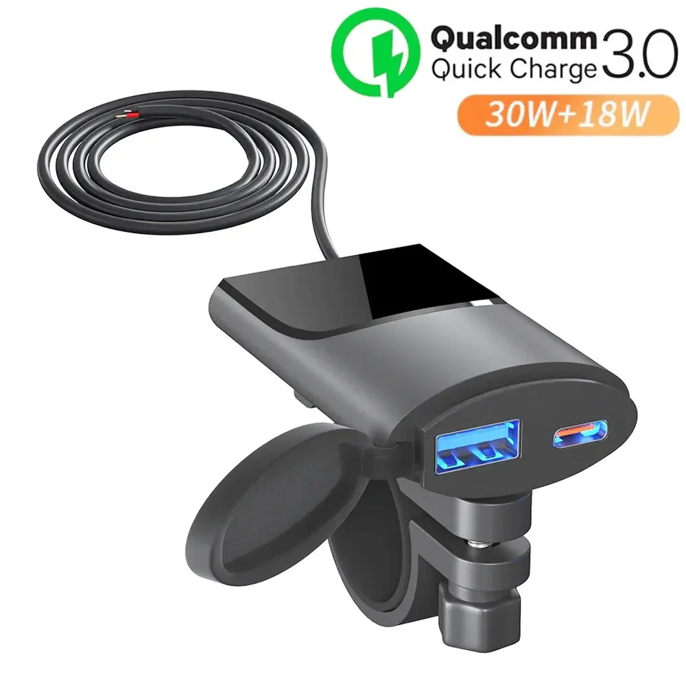 PD + QC3.0 오토바이 USB 충전기, 30W USB-C 충전기, IP67 방수 핸들 바 장착 브래킷 충전기, 디지털 카메라 휴대폰용