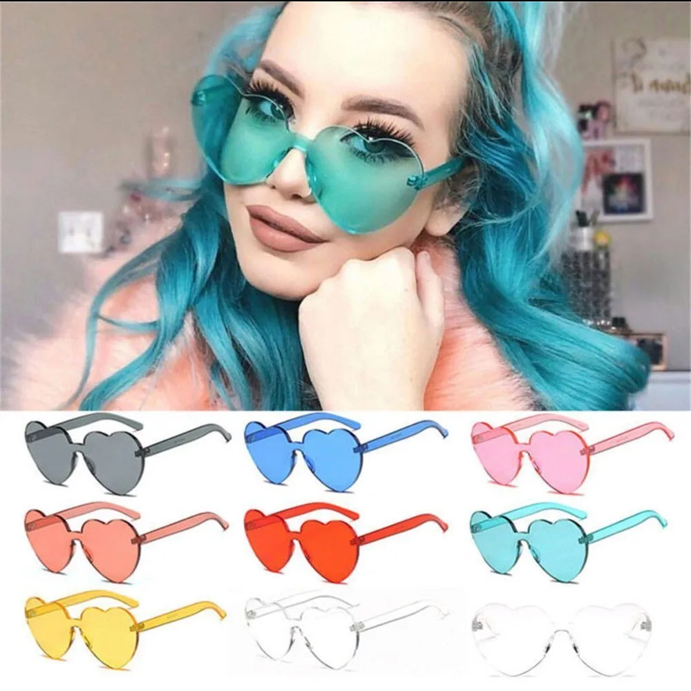 

Heart Shaped Sunglasses Transparent Candy Color Heart Frameless Glasses Party Favors UV400 17 Colors