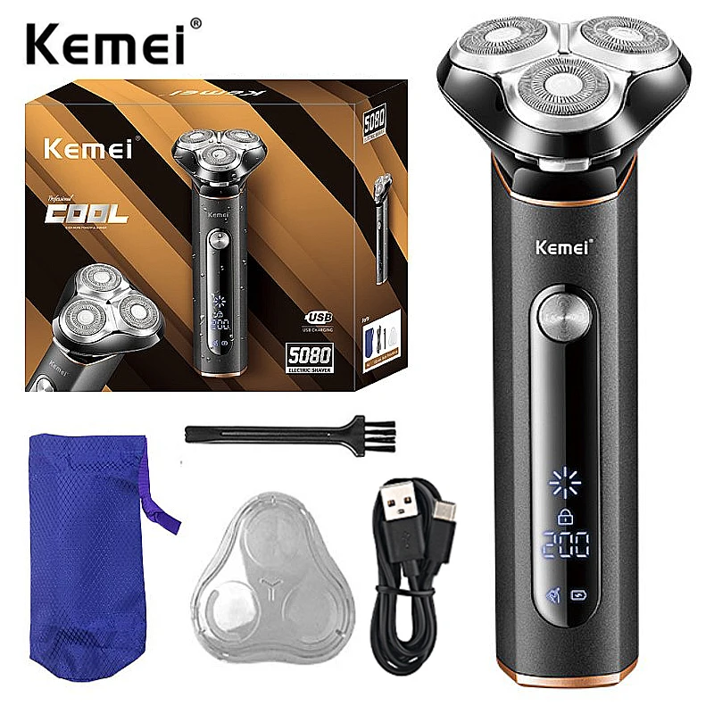 

Kemei Electric Shaver LCD display Rechargeable Shaving Machine for Men Beard Trimmer Rotary Shaver Wet-Dry Dual Use Water Proof