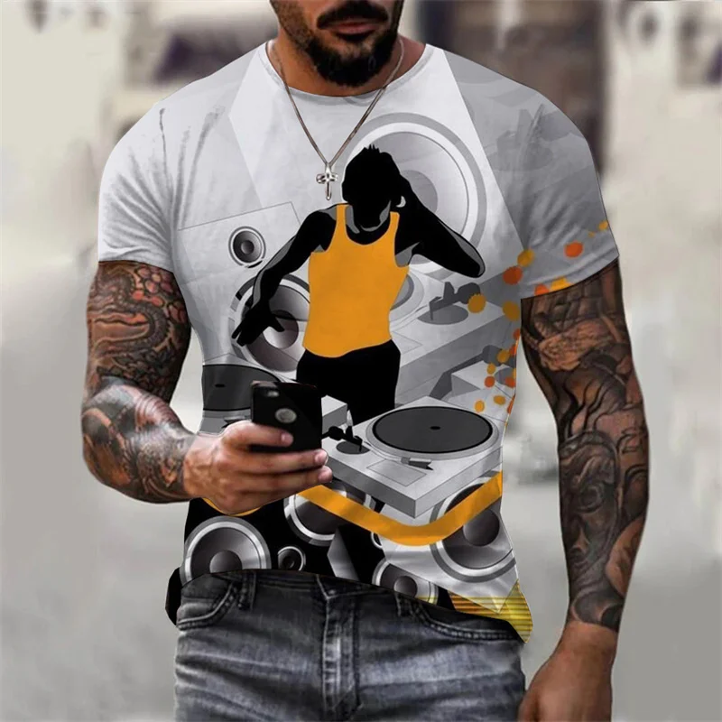 

Music Rock Print Short Sleeve Retro Trend Street Hip-Hop Men's Short Sleeve Round Neck Loose And Comfortable Men's T-Shirt