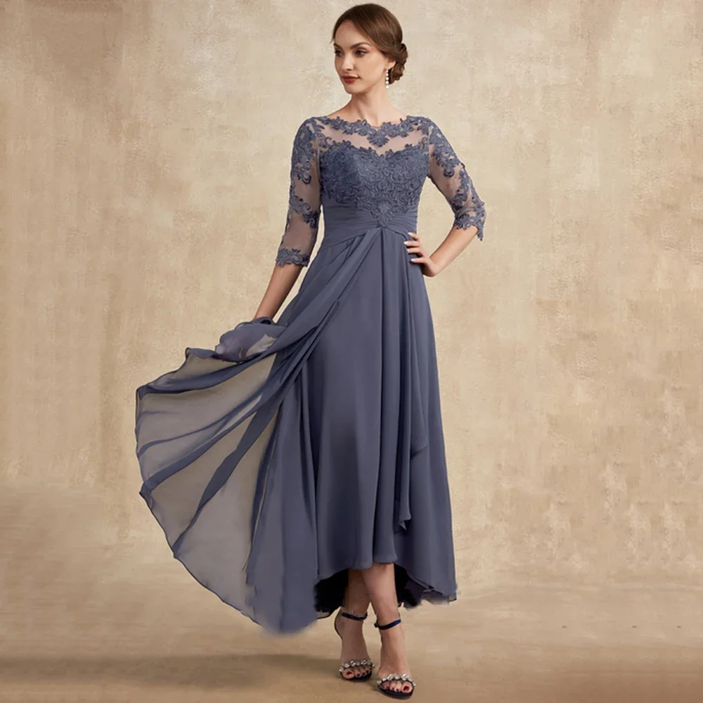

Elegant Chiffon Mother Of The Bride Dresses 2024 A Line Scoop Neck Lace Applique Half Sleeve Wedding Guest Gown Plus Size Custom