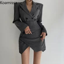 

Koamissa Matching Sets Blazer and Skirts Women Notched Long Sleeve Solid Blazer+High Waist Mini Skirt Suits Lady 2 Piece Outfits