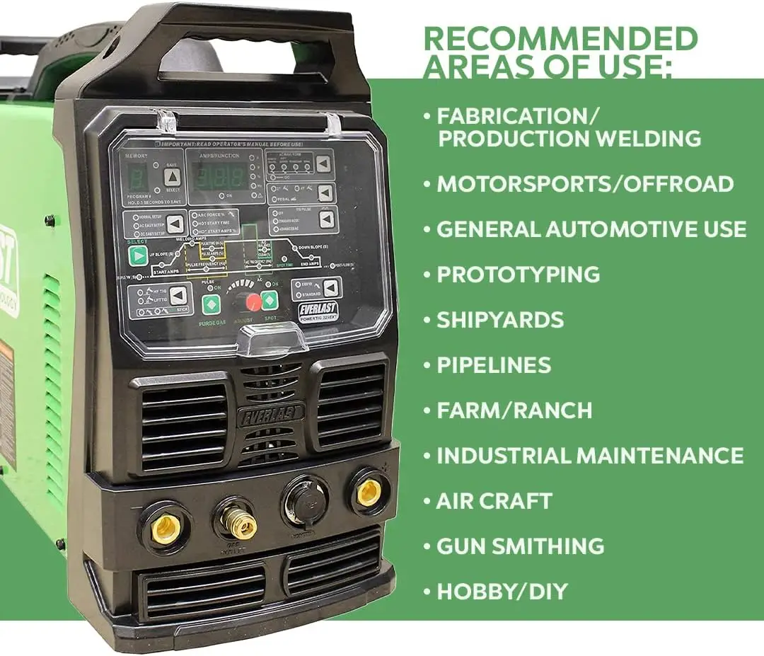 TIG 325 EXT 320 amp DIGITAL AC/DC TIG Stick Pulse welder 220 Volt Inverter-Based AC DC Pulse up to 500 Hz in DC 250 Hz AC 3
