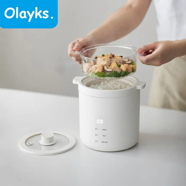 Olayks cuiseur à riz 1.2L cuiseur électrique multifonctionnel 25min cuisson rapide pour dortoir bureau Mini marmite électrique Portable 1
