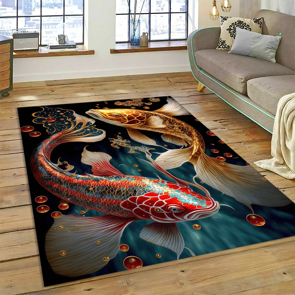 Tapete antiderrapante de carpa Koi natural para crianรงas, Tapete de desenhos animados de peixe Yin Yang, Tapete para casa, sala de estar, quarto,