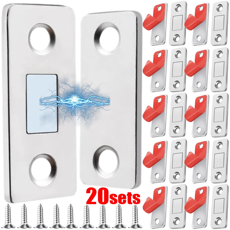 Ultra-Thin Door Magnets Stops Magnetic Cabinet Catches Adhesive Magnet Catch for Furniture Closet Drawer Closer with Screw