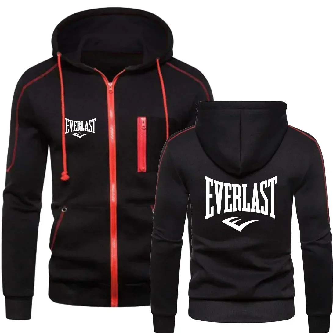 New EVERLAST Men's Autumn Winter Sportswear Simplicity Fashion zipper hoodie Solid Blazer Men's print Sportswear top Casual warm 2