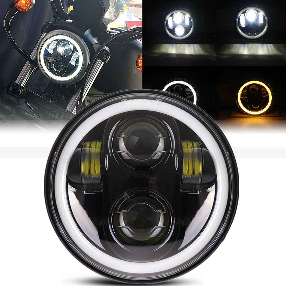 For Sportster Dyna Iron 883 5.75 Inch Led Headlight Projector Halo Ring