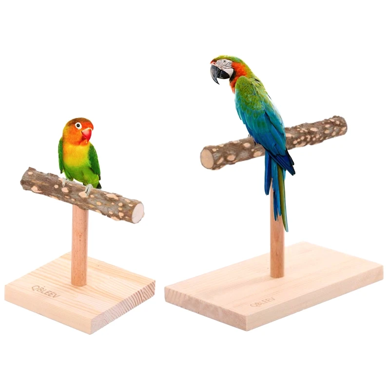Bird Perch Table Stand Natural Wood Branch T-shape Bar Grinding Training Toy for Cockatiels Conures Budgies Love Birds parrot bird perch
